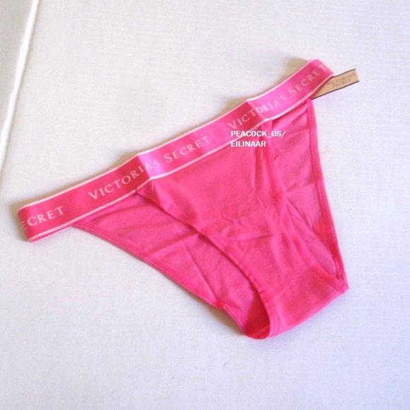 Victoria's Secret Cotton Cheeky Tanga Panty Size M Logo Waist Mid Rise Pink - Picture 4 of 4